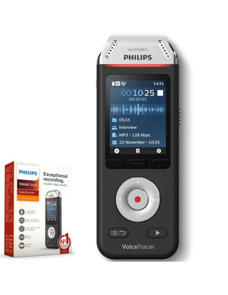 Philips DVT2110 Grabadora de Voz 8GB con 2 Micrófonos HIFI