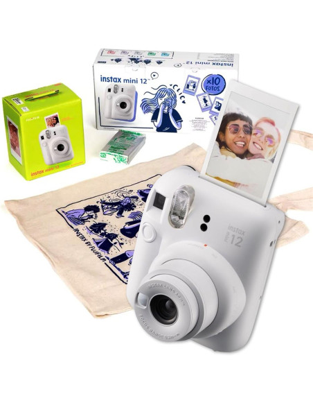 Fujifilm Instax Mini 12 Cámara Instantánea Kit Navidad Clay White