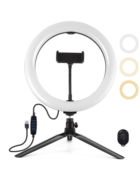 Puluz PKT3072B Aro de Luz 26cm con 3 tonos y soporte de mesa