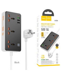 Hoco AC8A Regleta Multipaís con salidas USB 30W Negro