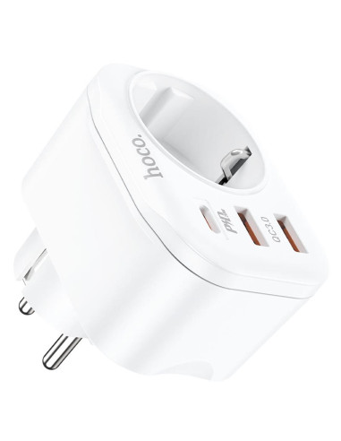 Hoco NS3 Enchufe 1 Toma + 2 USB 18W + 1 USB 20W Blanco