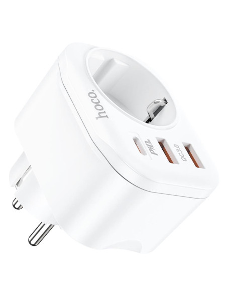 Hoco NS3 Enchufe 1 Toma + 2 USB 18W + 1 USB 20W Blanco