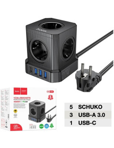 Hoco NS8 Regleta Cubo con 5 Enchufes y 3 Puertos USB 20W