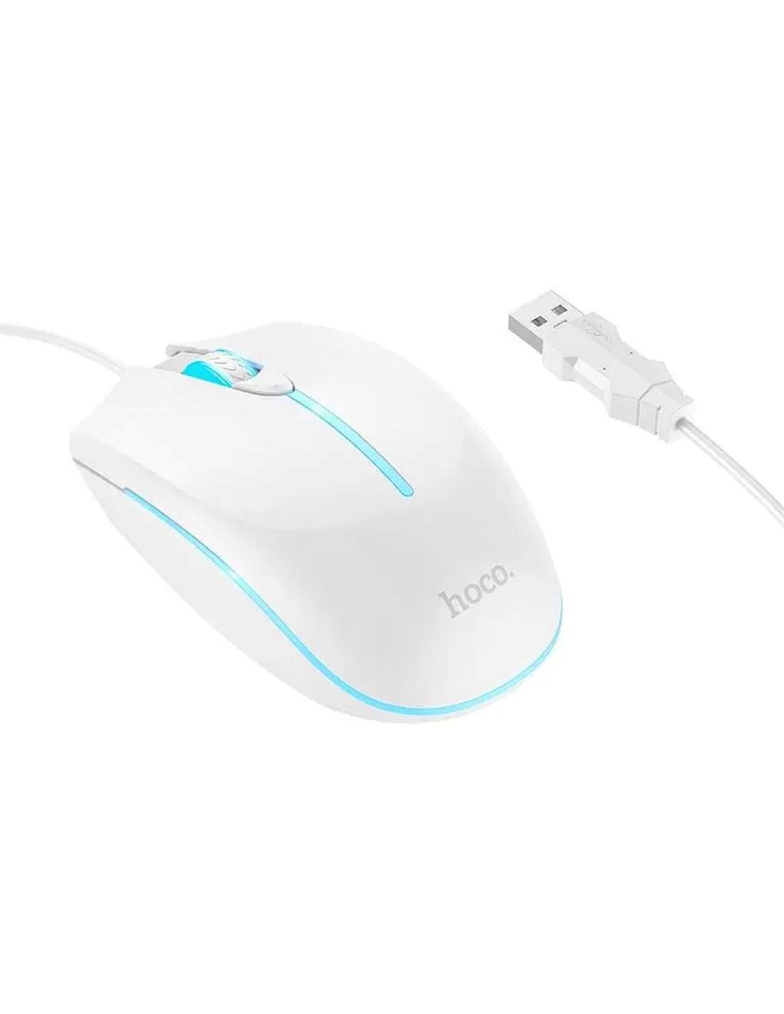 Hoco GM37 Ratón con Cable USB-A 1.4m 2.400Dpi Blanco