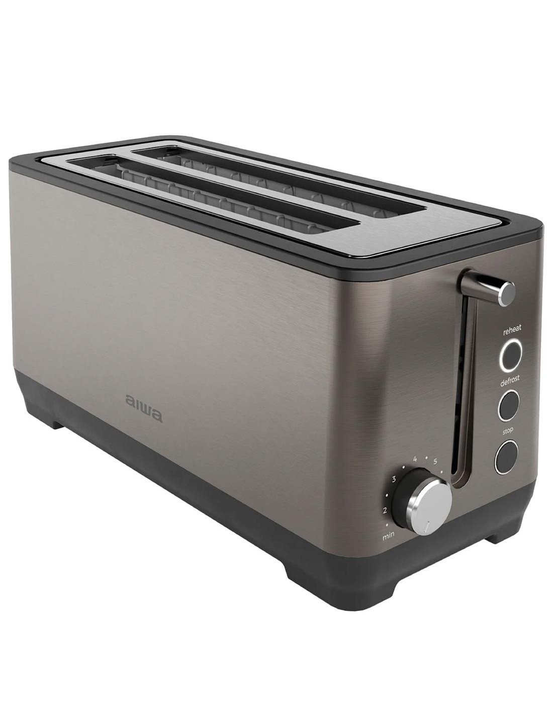 Aiwa ABT-1600 Tostadora 1.600W 2 Ranuras Extra Anchas Acero Antihuellas