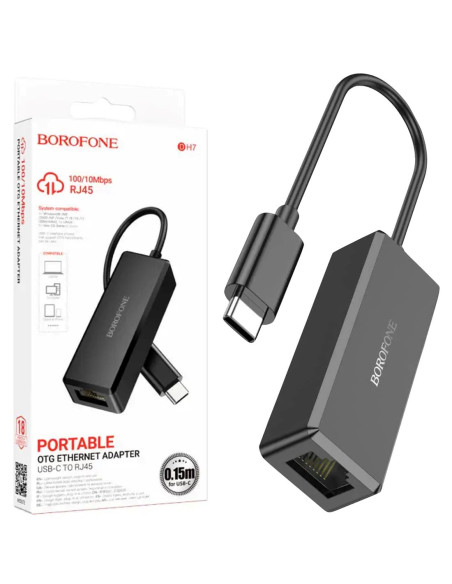 Borofone DH7 Adaptador USB-C a RJ45 Ethernet 100 Mbps Negro