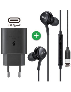 Cargador USB-C 25W+ Auricular AKG USB-C Samsung Pack Negro