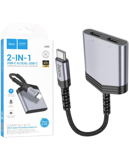 Hoco LS40 Adaptador USB-C a USB-C Audio y USB-C Carga