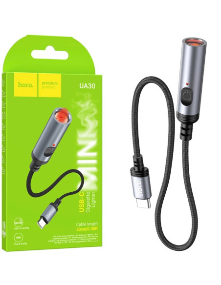 Hoco UA30 Mechero para Coche con Conexión USB-C y cable 30cm