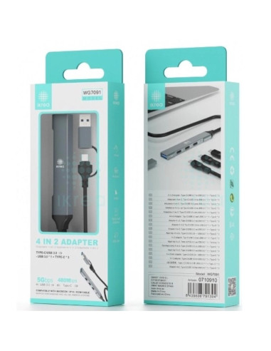 Hub USB-C a 3x USB-C y 1x USB-A 3.0 Ikrea WG7091