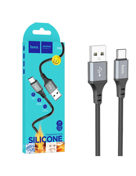 Cable Usb-A a Usb-C 3.0A 1m SIlicona Hoco X86 Negro
