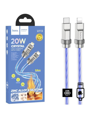 Cable USB-C a Lightning 1 metro 20W Hoco U113 Metálico Reforzado Azul