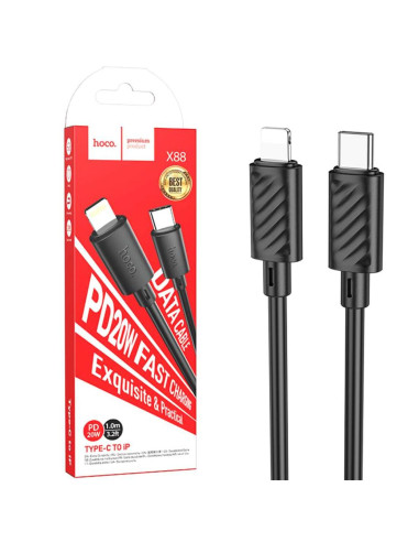 Cable USB-C a LIGHTNING 20W 1 metro 3 amp Hoco X88 Negro