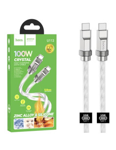 Cable USB-C a USB-C 1 metro 100W Hoco U113 Metálico Reforzado Plata