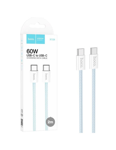 Cable USB-C a USB-C 2 Metros 60W Hoco X104 Blue (para iPhone 15)