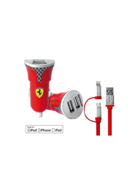 Cargador Coche USB 12-24v 2.4Amp + Lightning Ferrari FEBCCCBUNRE Rojo