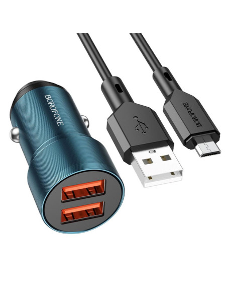 Cargador Coche USB 12v-24v 2.4Amp+ Cable Micro Borofone BZ19