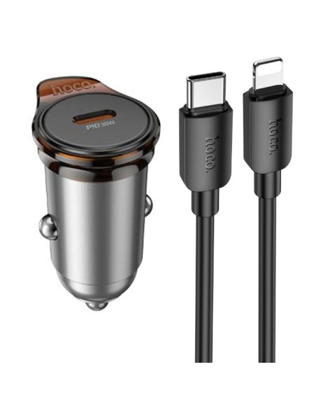 Cargador Coche USB-C 30W Hoco NZ16 con Salida Doble + Cable Lightning