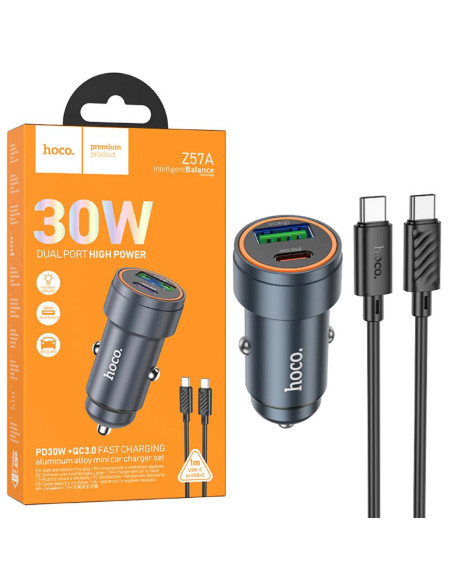 Cargador de Coche Set Hoco Z57A PD30W + QC3.0 + Cable USB-C