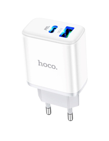 Cargador USB y USB-C 20W Hoco C105AQ Blanco