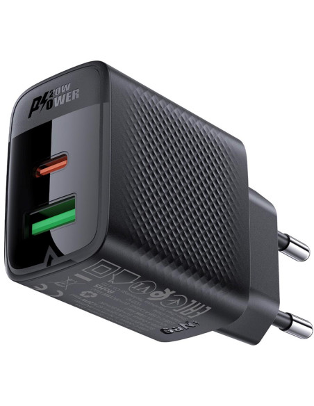 Cargador USB y USB-C Acefast A78 PD20W GaN Negro