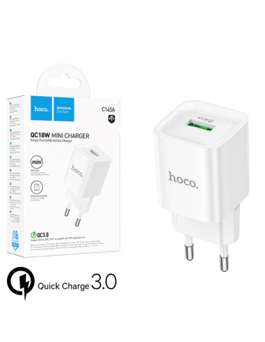 Cargador USB-A Hoco C145A 18W QC3.0 Blanco
