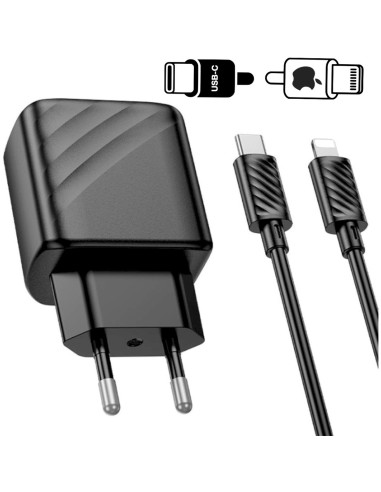 Cargador USB-C + Cable Lightning Hoco CS22 PD 30W Negro