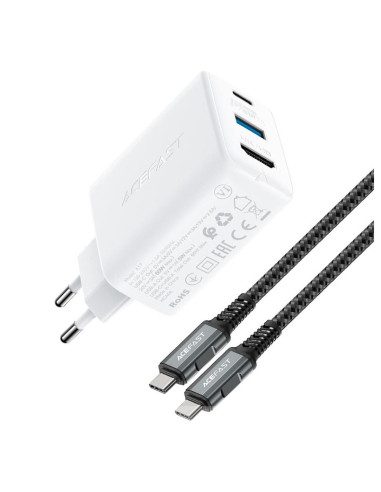 Cargador USB-C- USB y HDMI 65W+ Cable USB-C Acefast A17 Blanco