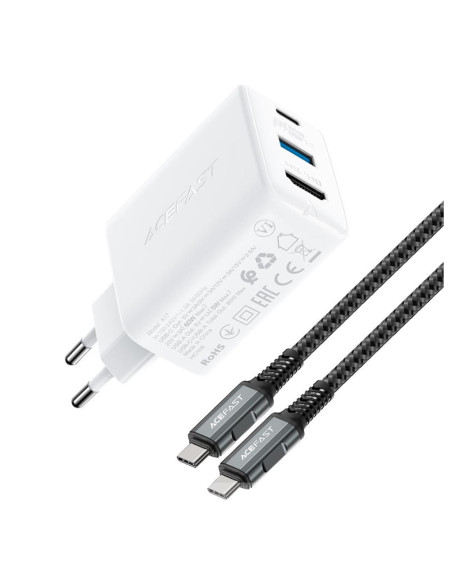 Cargador USB-C- USB y HDMI 65W+ Cable USB-C Acefast A17 Blanco