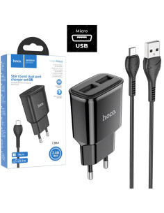 Hoco C88A Cargador Star Round Dual Port + Cable Micro USB Black