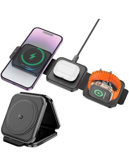 Hoco CQ4 Cargador Inalámbrico 15W Plegable 3-1 para Apple