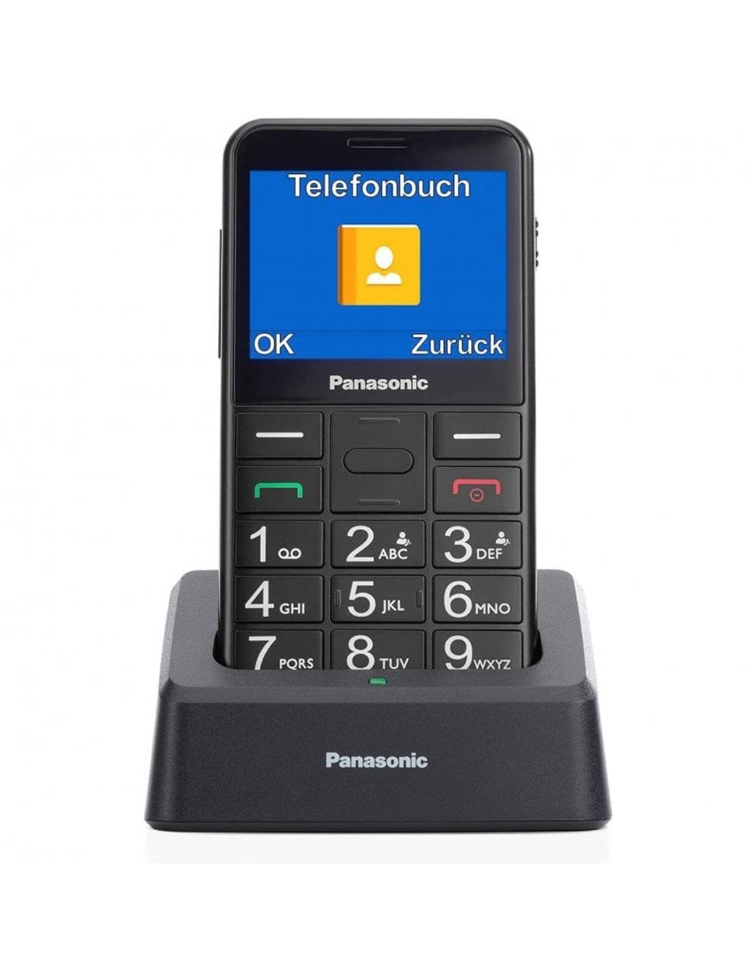 Panasonic KX-TU155 Móvil para Mayores con Base y Botón SOS Negro