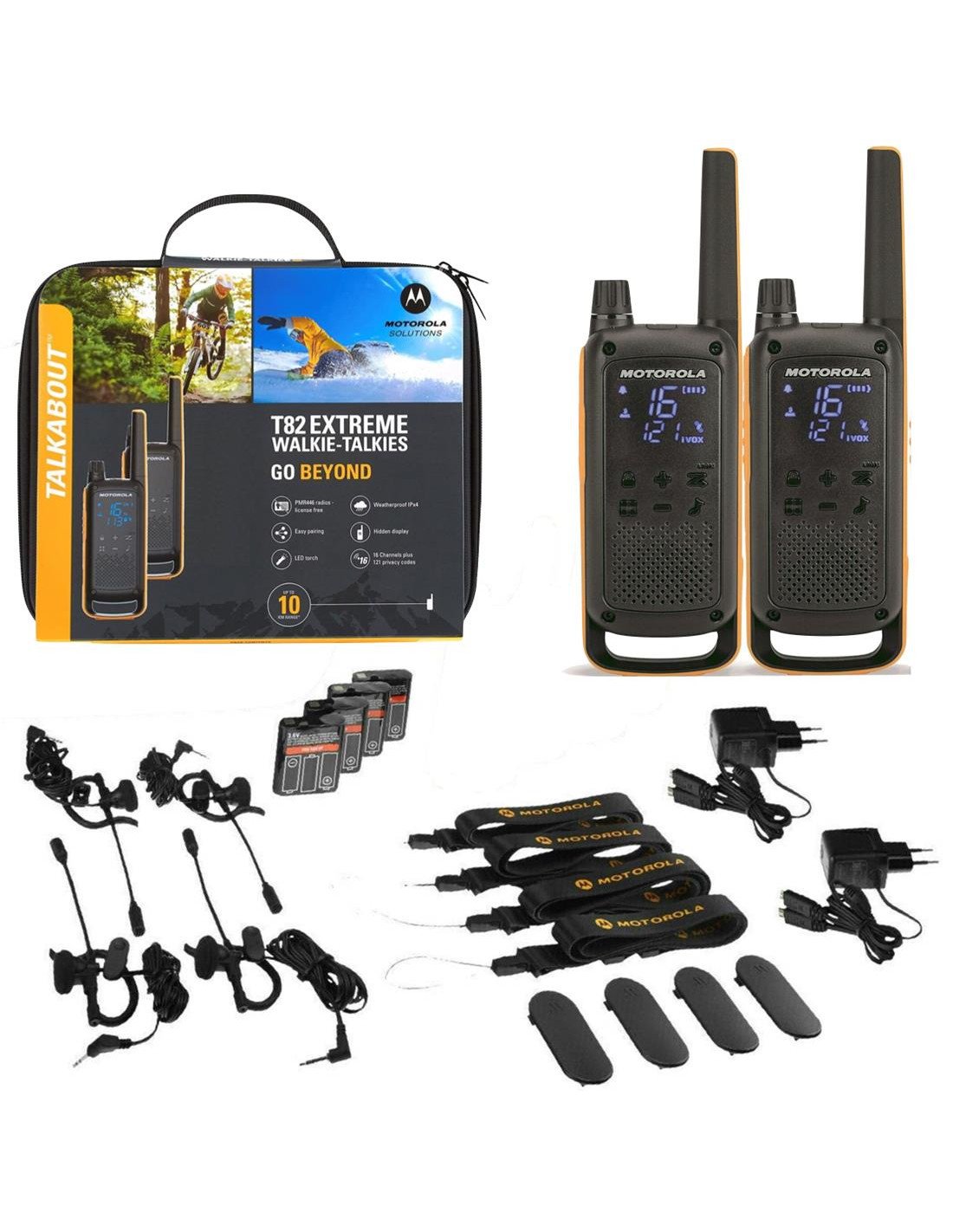 Motorola T82 Extreme Twin Walkie Talkies alcance 10KM Pack 2 Negro y Amarillo