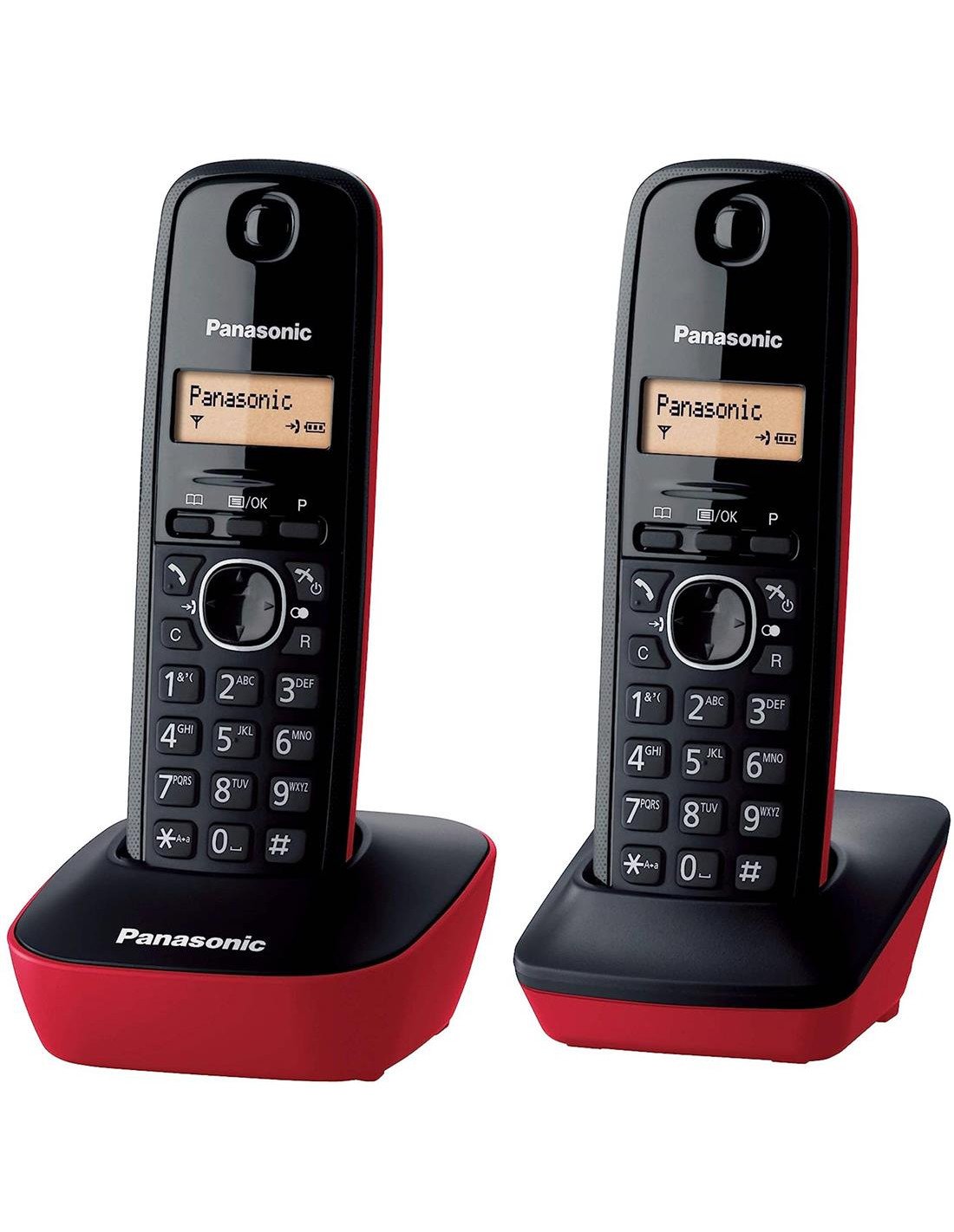 Panasonic KX-TG1612 Teléfono Inalámbrico DUO Negro/Rojo