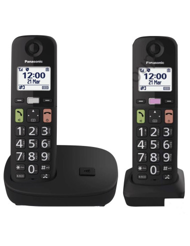 Panasonic KX-TGU112EXB Teléfono Inalámbrico Duo con Teclas Grandes Negro