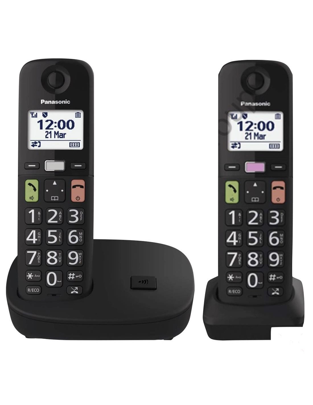 Panasonic KX-TGU112EXB Teléfono Inalámbrico Duo con Teclas Grandes Negro