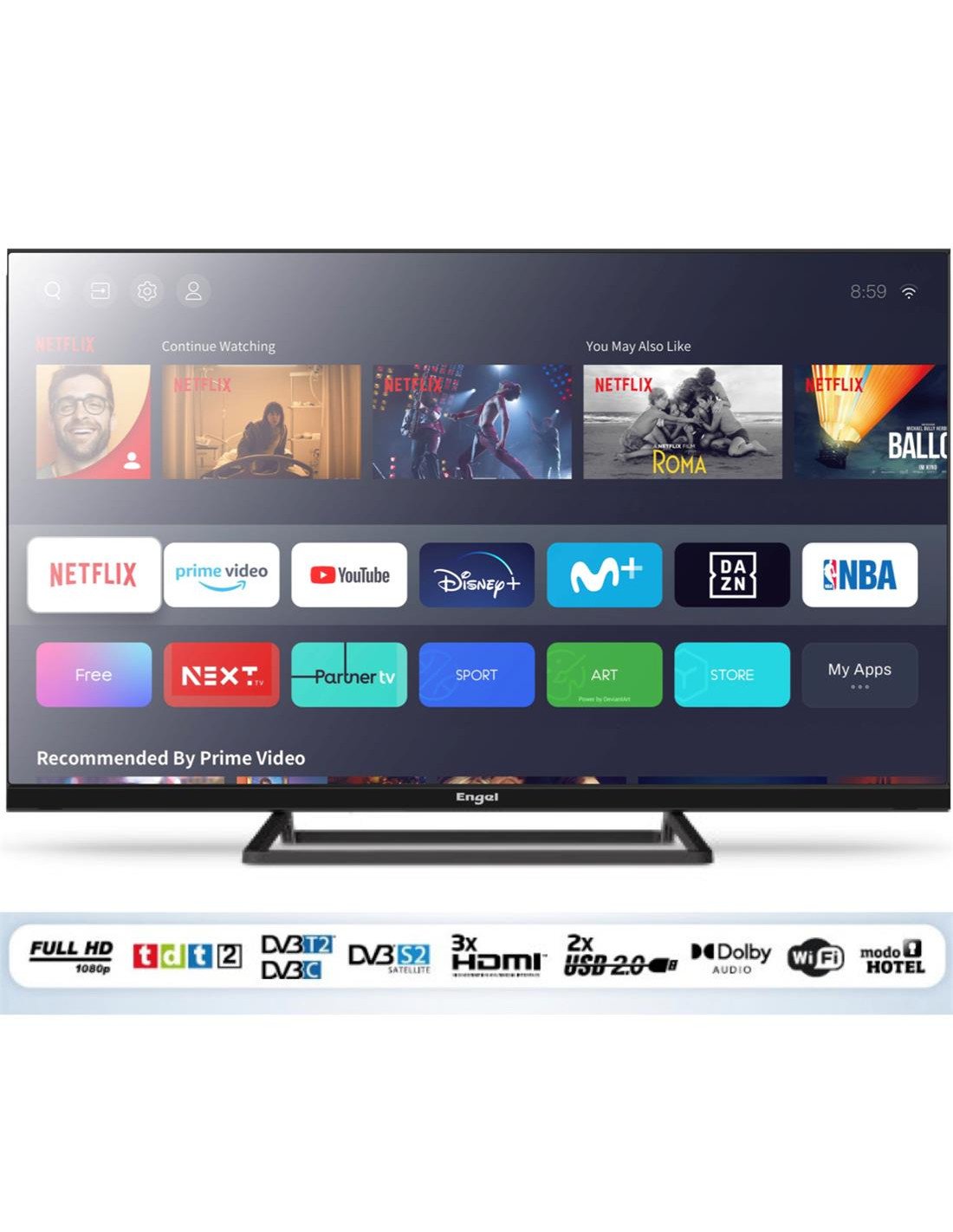 Televisor 40" Engel LE4085SM Smart TV Vidaa Full HD con Modo Hotel