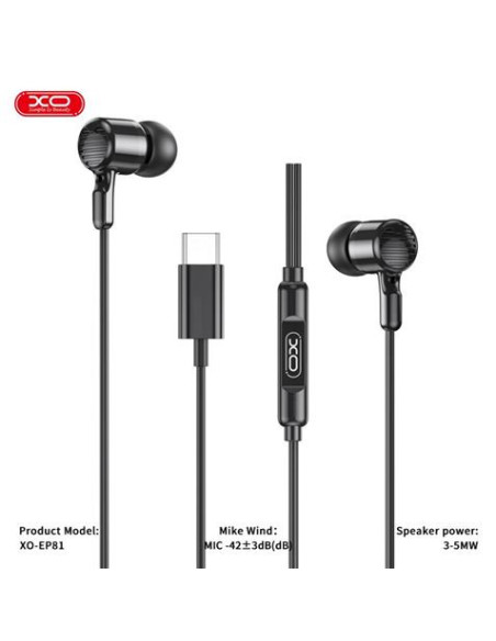 AURICULARES CON MICROFONO CABLE TIPO C NEGRO