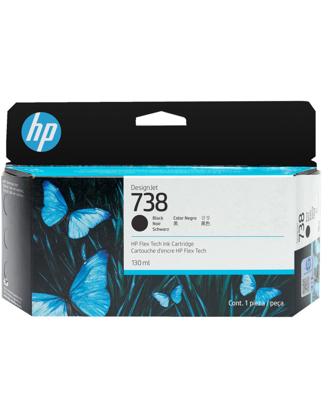 HP 738 130-ml Black DesignJet Ink Cartridge cartucho de tinta 1 pieza(s) Original Rendimiento estándar Negro