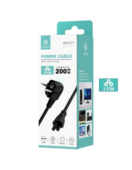 Ikrea WB1377 Cable de Alimentación PVC 3 Pines 2 Metros