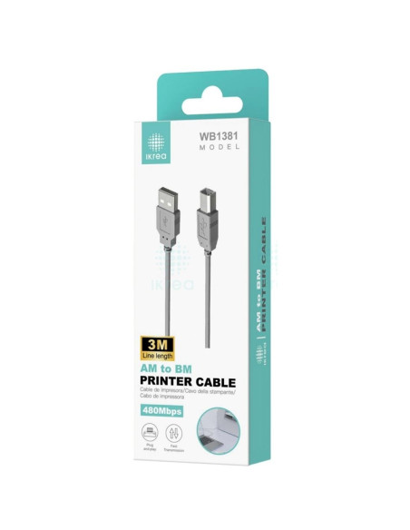 Ikrea WB1381 Cable de Impresora USB 2.0 3 Metros