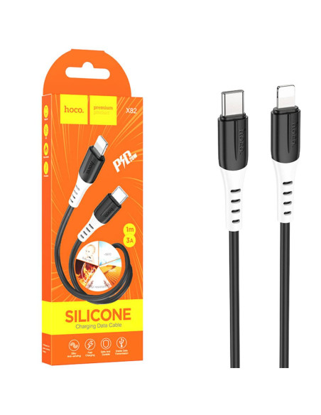 Cable USB-C a Lightning 1 metro 3Amp Hoco X82 Silicona Negro
