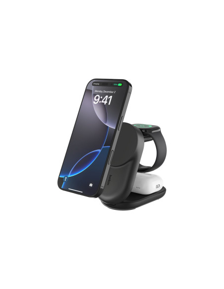 Belkin Qi2 Fitness tracker, Auriculares, Smartphone, Reloj inteligente Negro USB Cargador inalámbrico Carga rápida Interior