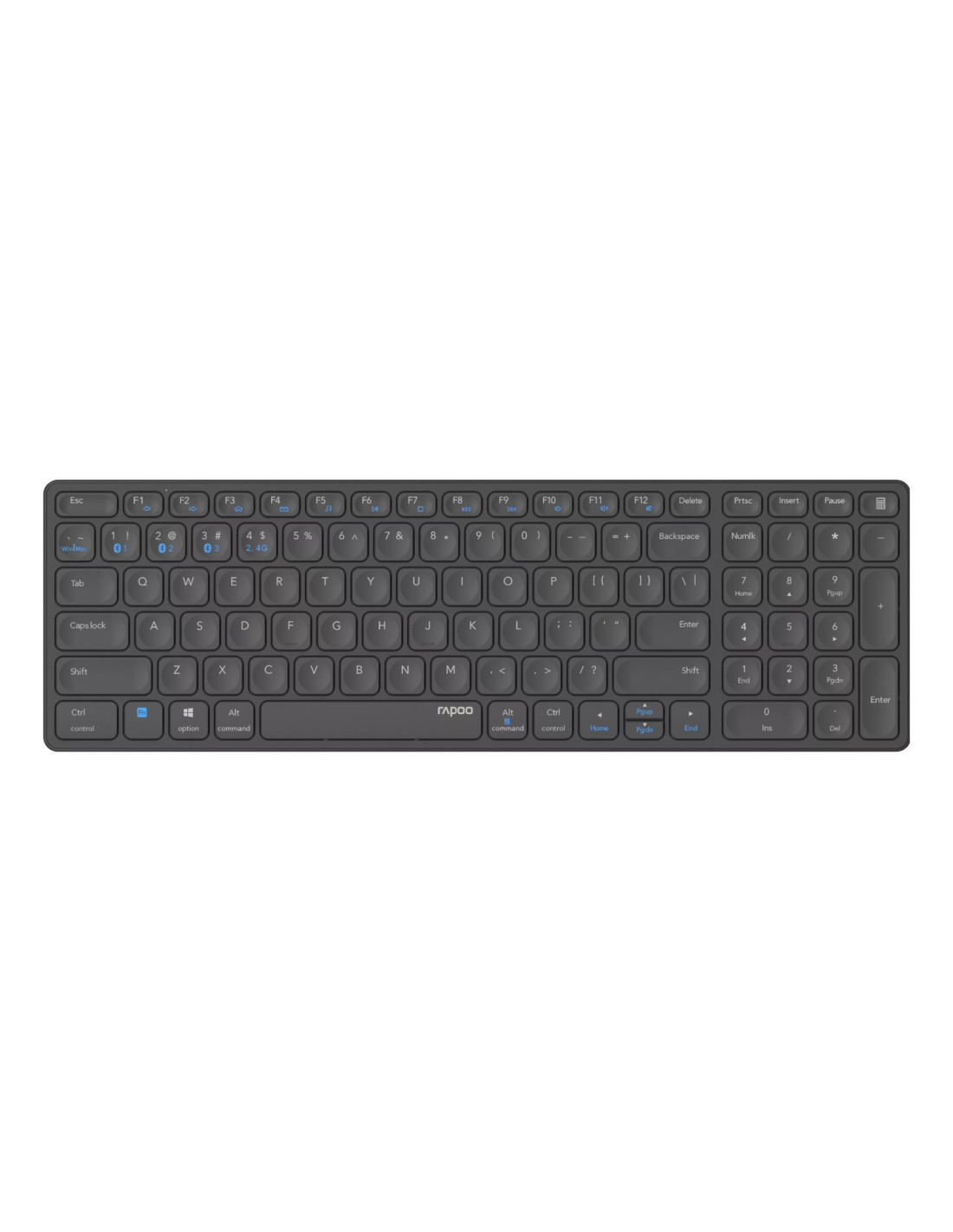 Rapoo E9700M teclado Oficina RF Wireless + Bluetooth QWERTY Gris