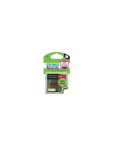 Dymo D1 Etiquetas durable blanco sobre rojo 12mm x 7m
