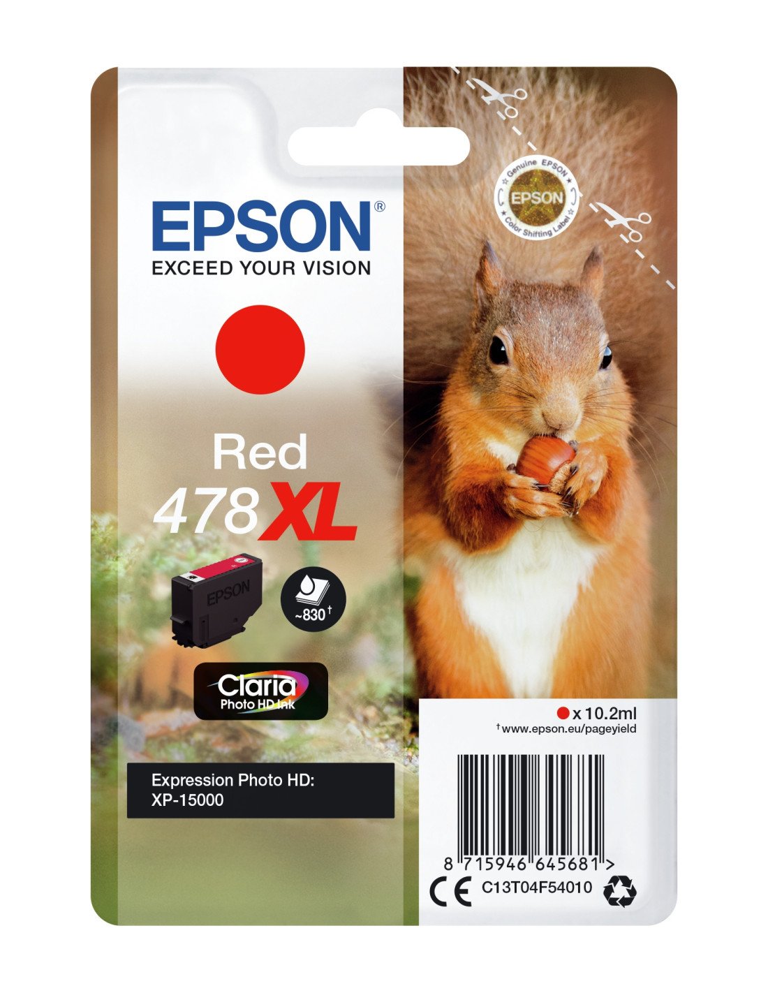 Cartucho Epson Squirrel Singlepack Red 478XL Claria Photo HD Ink C13T04F54010