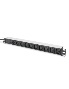 Digitus Regleta de enchufes con perfil de aluminio, 10 tomas, enchufe IEC C14 con cable de 2 m