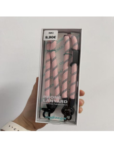 CORDÓN PARA COLGAR EN CUELLO Y EN MANO  ROSA Y GRIS