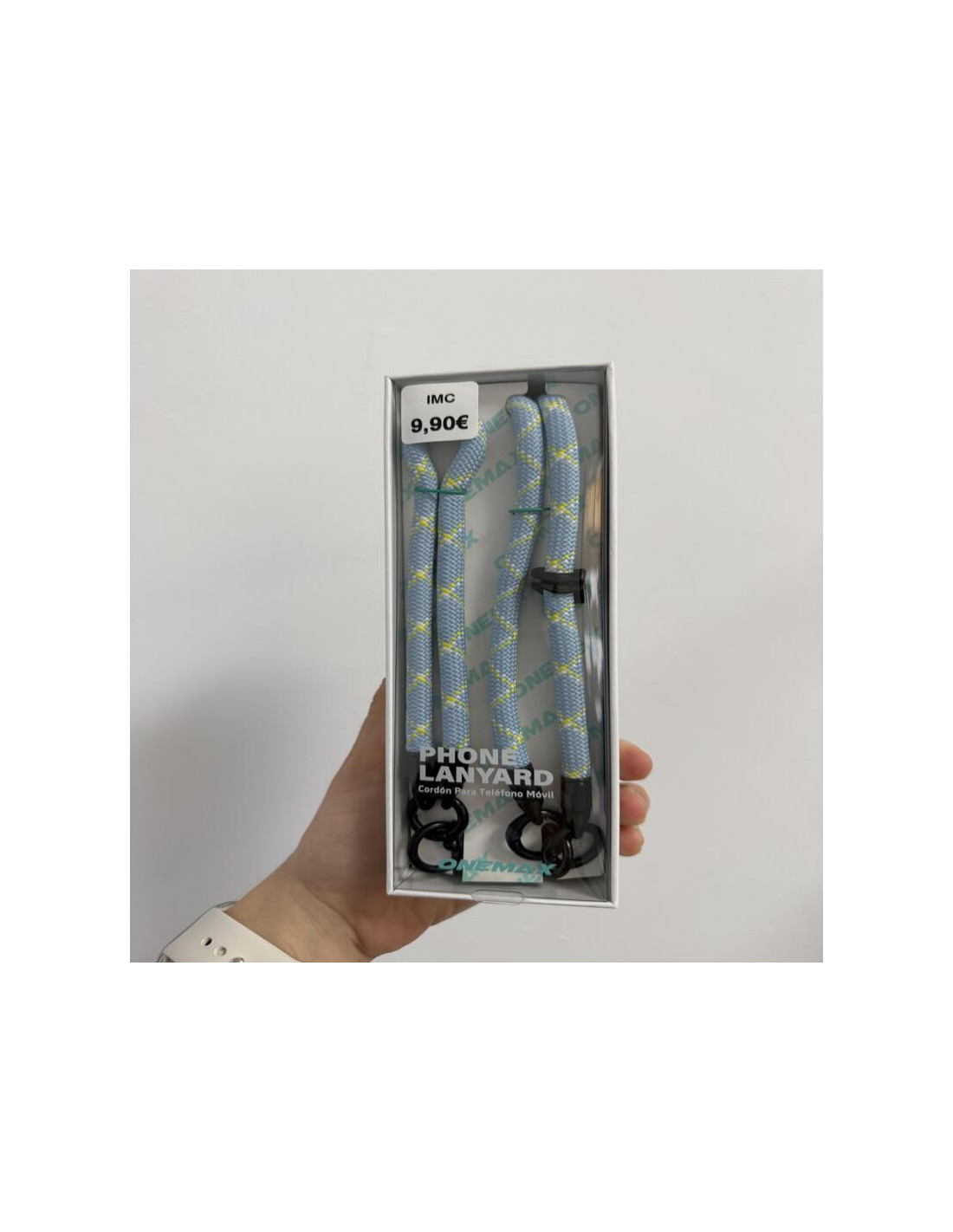 CORDÓN PARA COLGAR EN CUELLO Y EN MANO AZUL, AMARILLO Y BLANCO