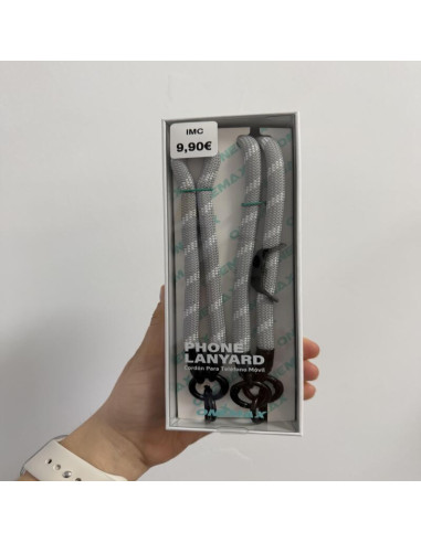 CORDÓN PARA COLGAR EN CUELLO Y EN MANO GRIS Y BLANCO